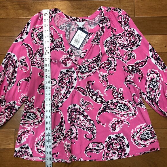NWT Crown & Ivy Pink Paisly 3/4 Sleeve Peasant Blouse Size M - Picture 8 of 11
